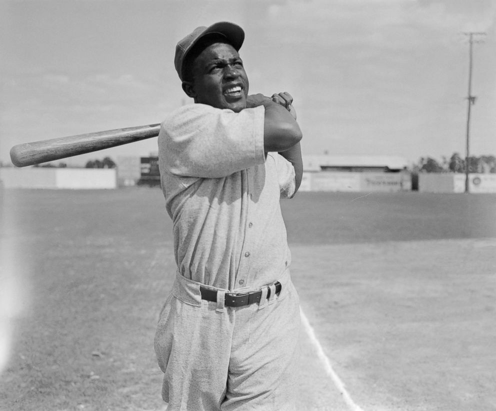 PHOTO: Jackie Robinson's stance at bat while while working out with Montreal Royals during training at Stanford, Fla.