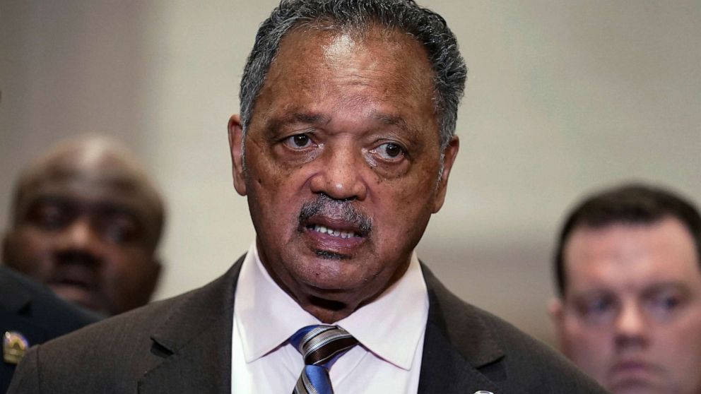 PHOTO: Rev. Jesse Jackson speaks during a news conference, April 20, 2021, in Minneapolis.