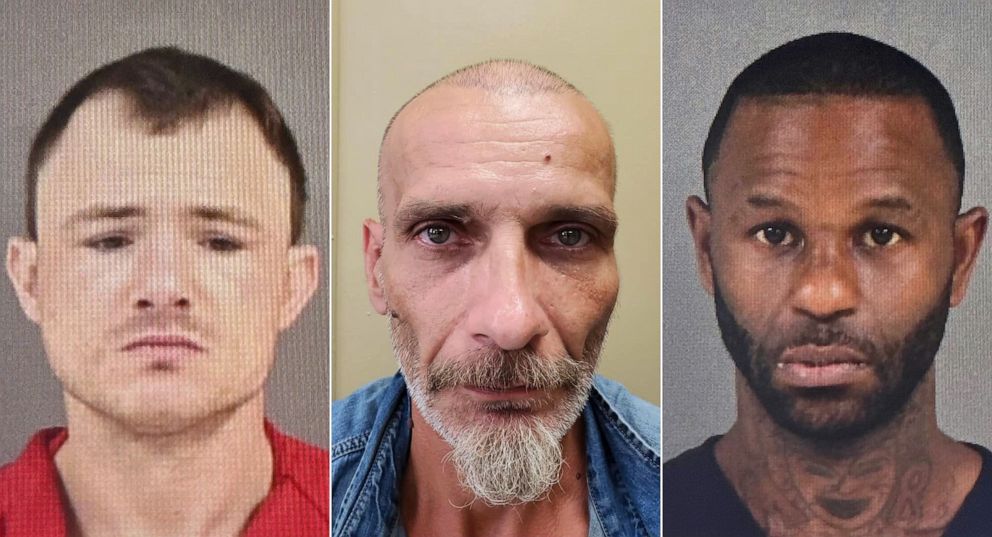 PHOTO: From left, Corey Harrison, Jerry Raynes and Casey Grayson, three of the four inmates who escaped from a Mississippi jail on April 22, 2023.