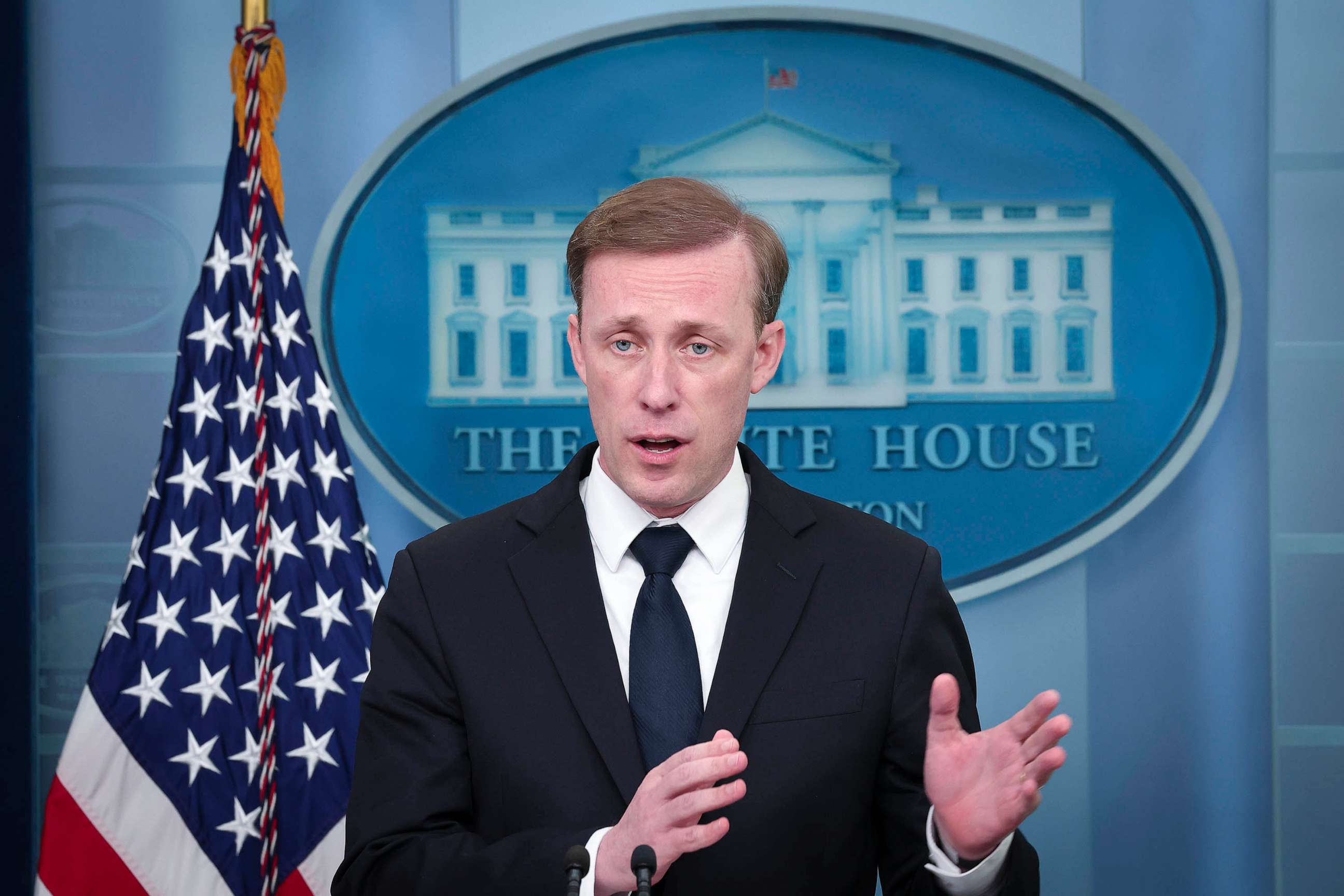 PHOTO: In this April 24, 2023, file photo, National Security Advisor Jake Sullivan speaks during the daily briefing at the White House in Washington, D.C.