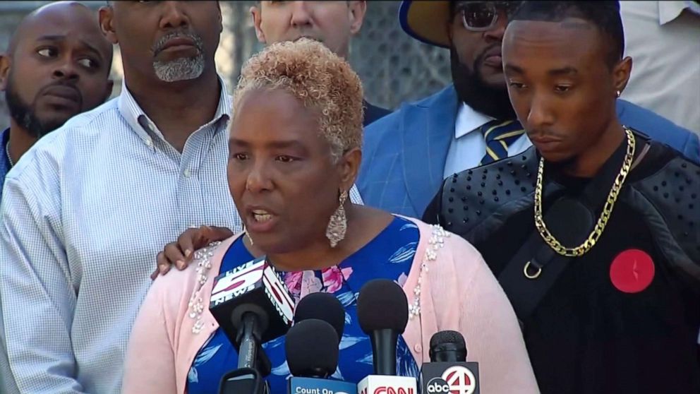 PHOTO: Amy Sutherland, the mother of Jamal Sutherland, talks about her son during a press conference in Charleston, S.C., May 14, 2021.