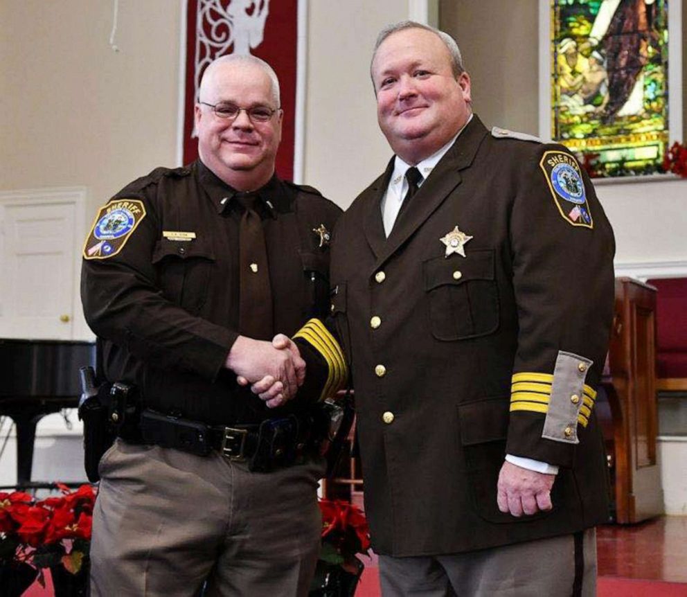 PHOTO: Culpeper County, Virginia Sheriff's Department Captain James Anthony "Tony" Sisk shakes hands with Culpeper Sheriff Scott Jenkins in an undated photo posted to the department's Facebook page.