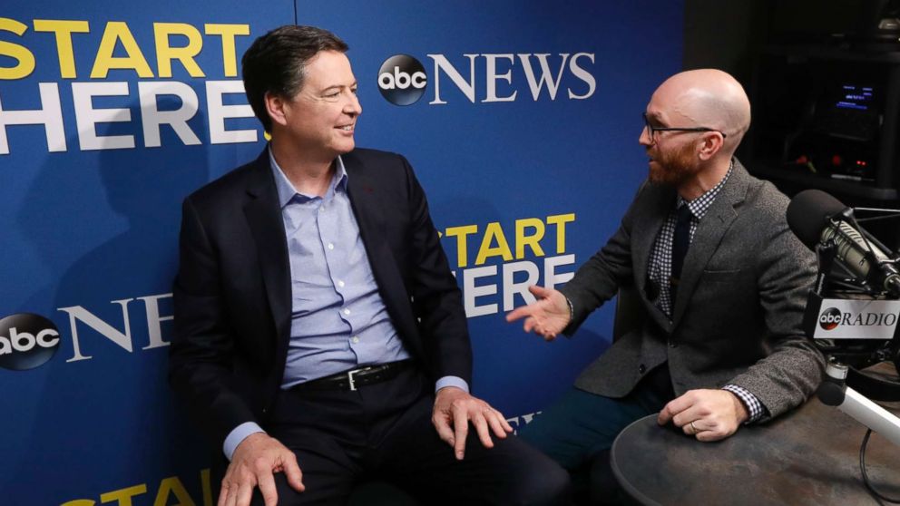 PHOTO: Former FBI Director James Comey speaks to host Brad Mielke on ABC News' "Start Here" podcast on April 17, 2018.