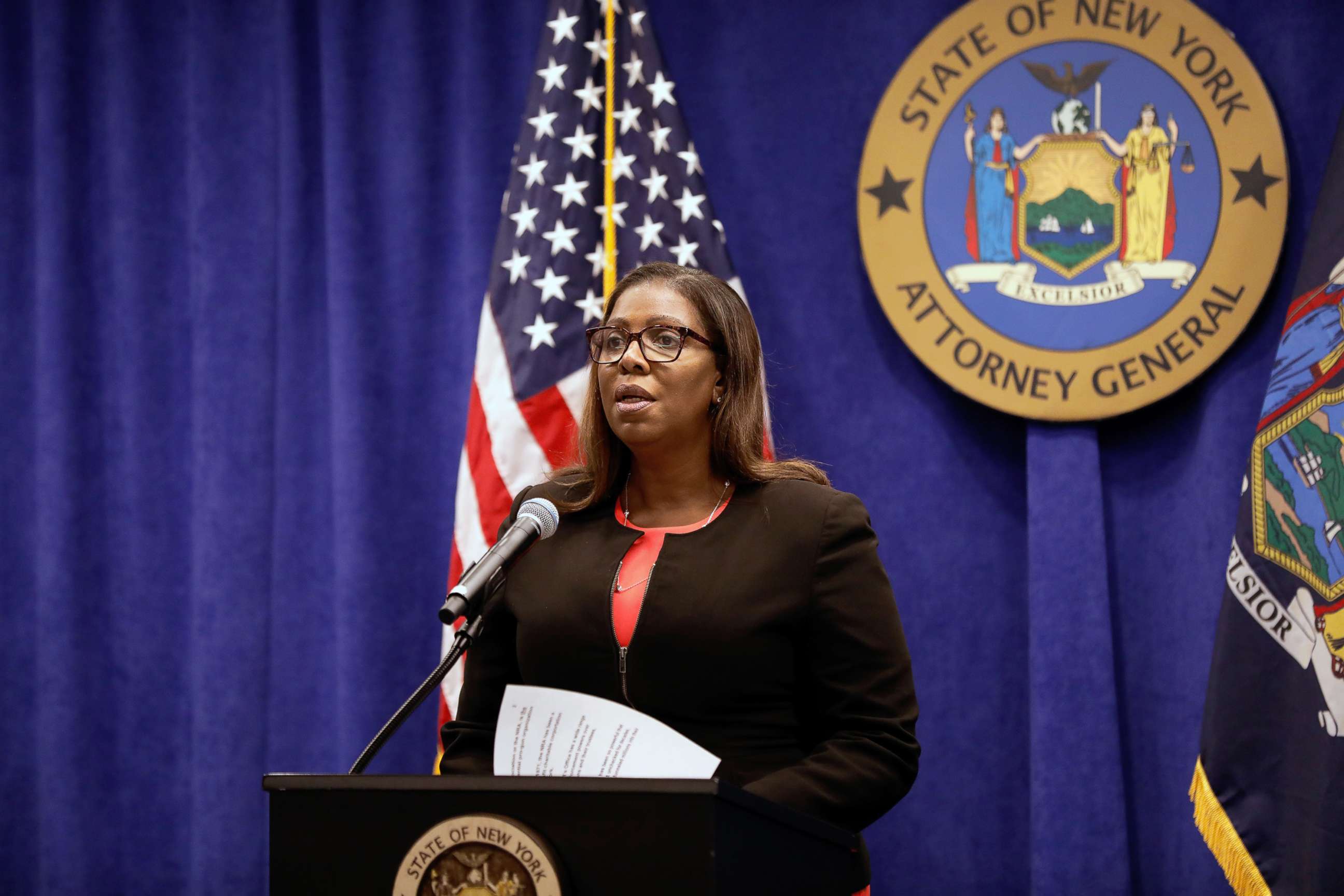 PHOTO: Letitia James, New York's attorney general, speaks during a news conference in New York, Aug. 6, 2020. 