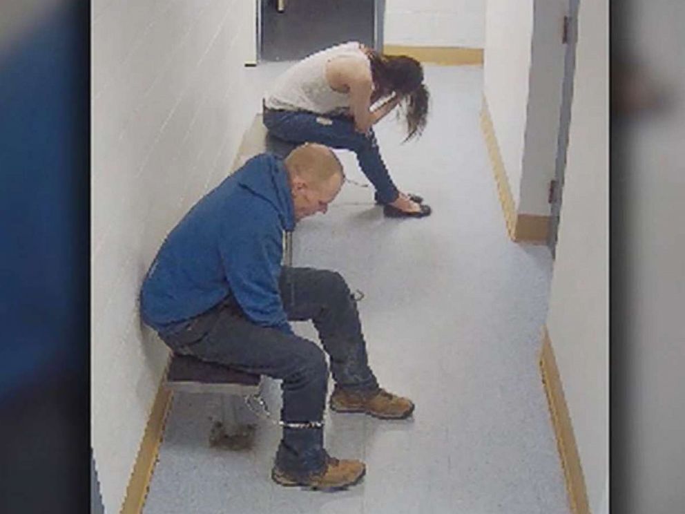PHOTO: Shopliffting suspect James Hlavsa is seen trying to wiggle out of his handcuffs.