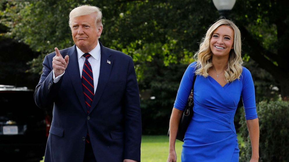 PHOTO: President Donald Trump walks with White House Press Secretary Kayleigh McEnany towards