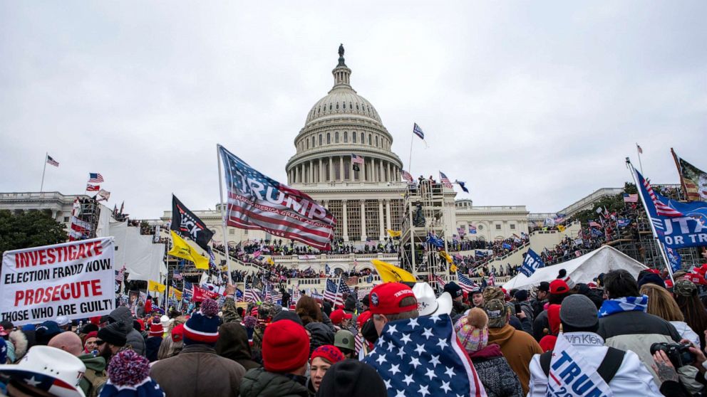 PHOTO: Rioters loyal to President Donald Trump rally at the U.S. Capitol in Washington on Jan. 6, 2021.