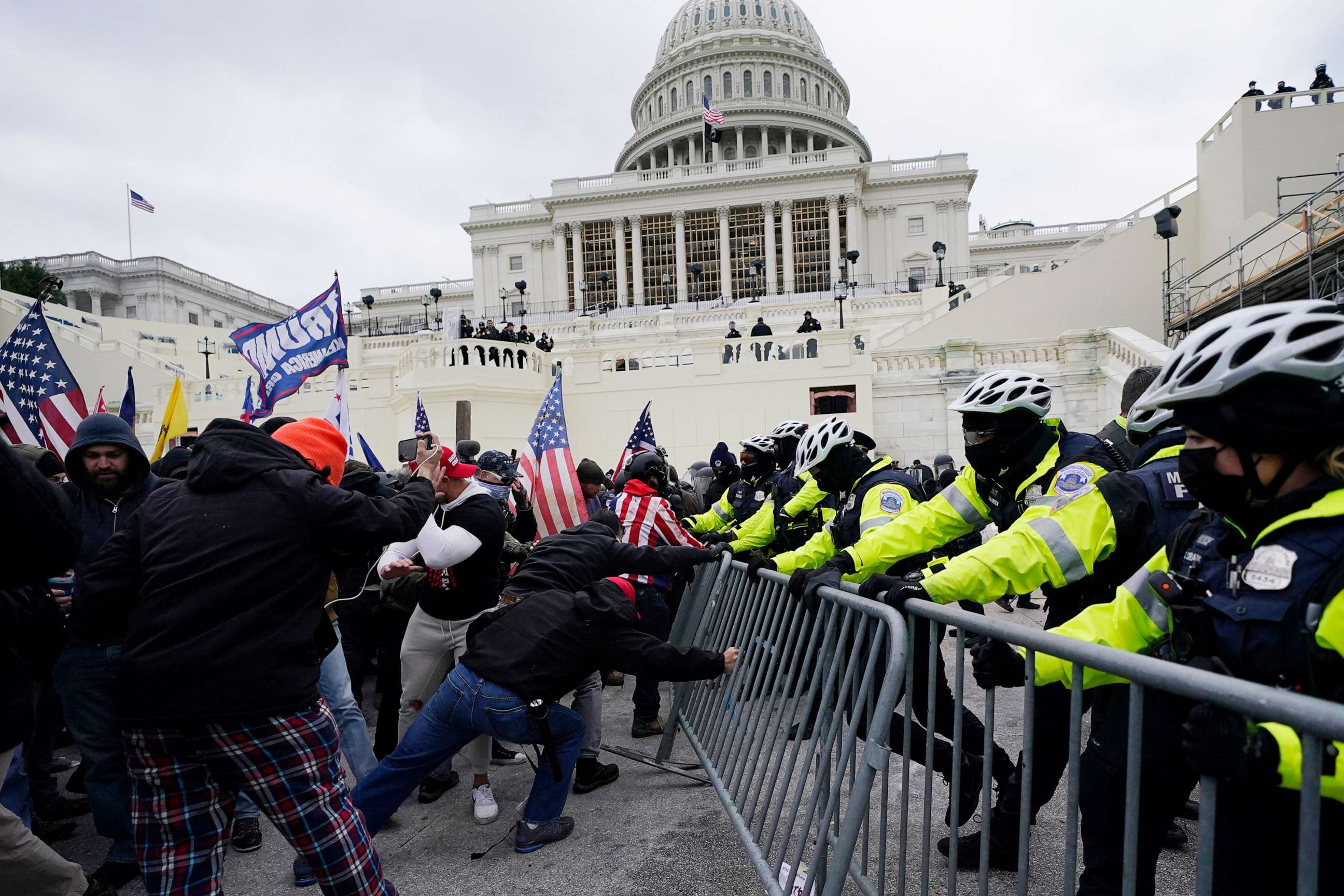 PHOTO: Violent insurrectionists loyal to President Donald Trump try to break through a police barrier, Jan. 6, 2021, at the Capitol.