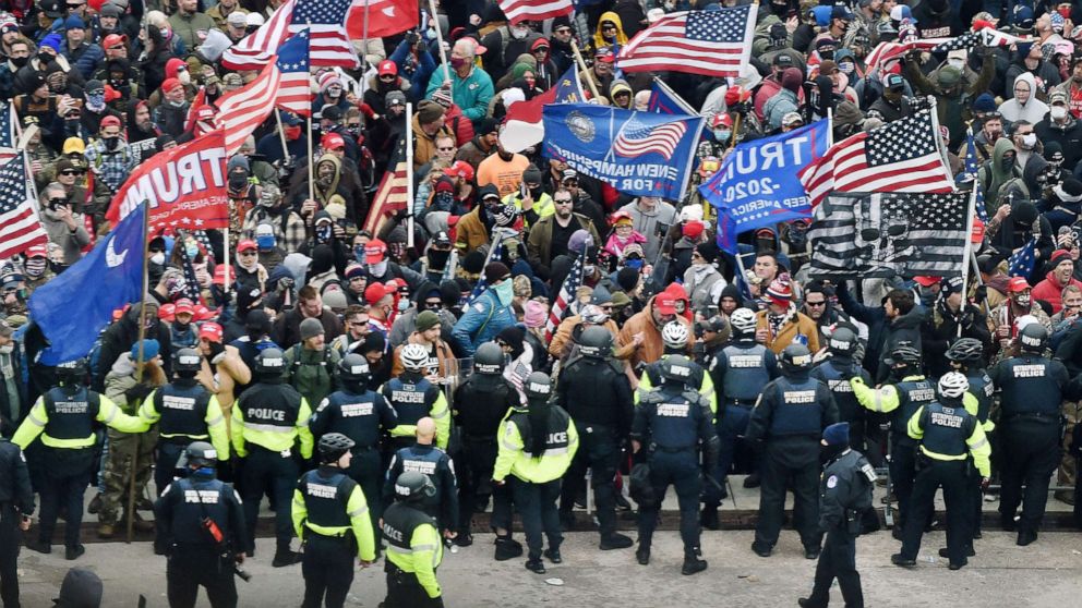 PHOTO: Trump supporters clash with police and security forces as they storm the U.S. Capitol in Washington, D.C., Jan. 6, 2021.