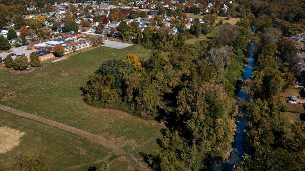 PHOTO: Jana Elementary School, left, which is in the Hazelwood School District, is seen on Oct. 17, 2022, in Florissant, Mo.