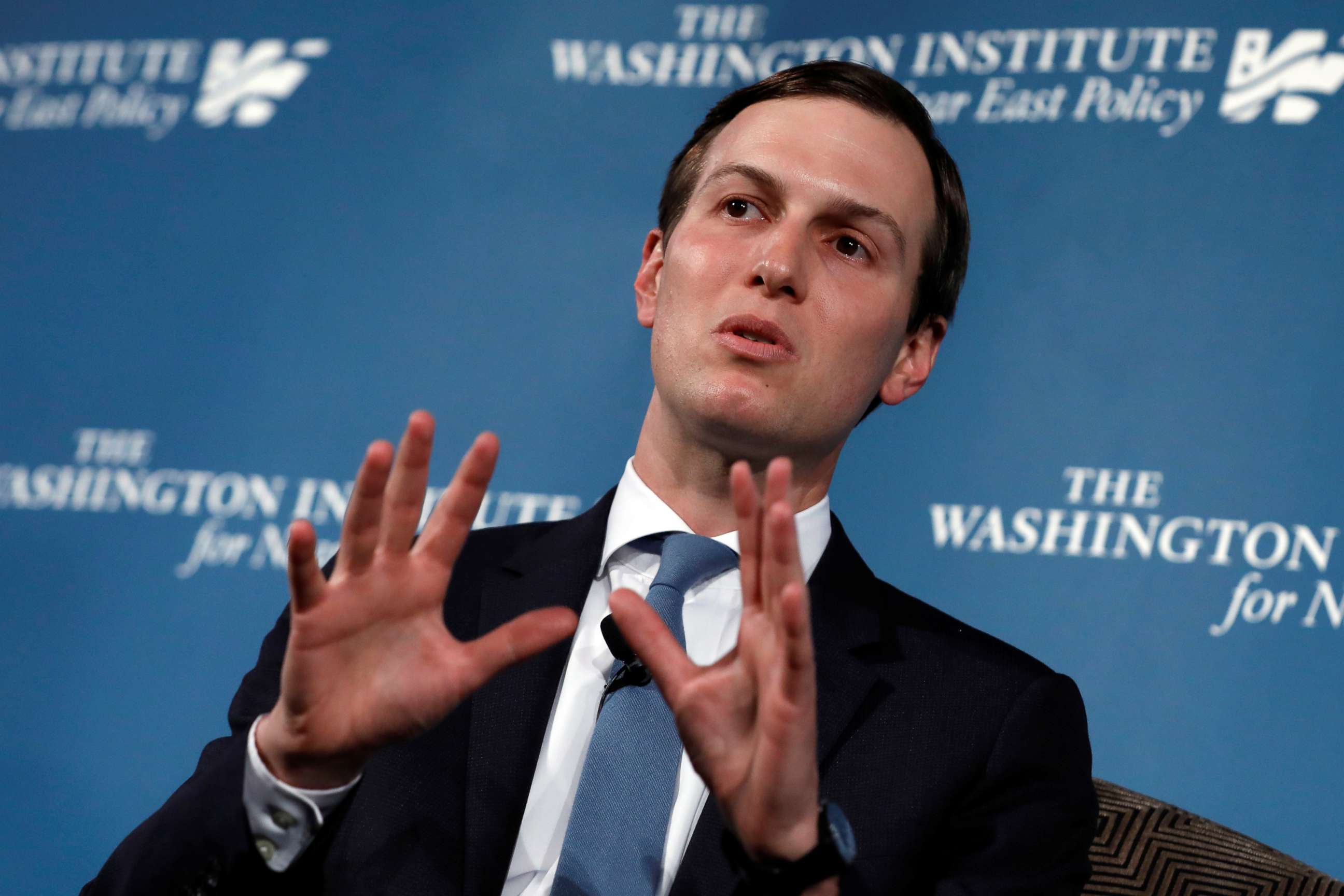 PHOTO: White House senior adviser Jared Kushner, U.S. President Donald Trump's son-in-law, speaks during a discussion at a dinner symposium of the Washington Institute for Near East Policy in Washington, May 2, 2019.
