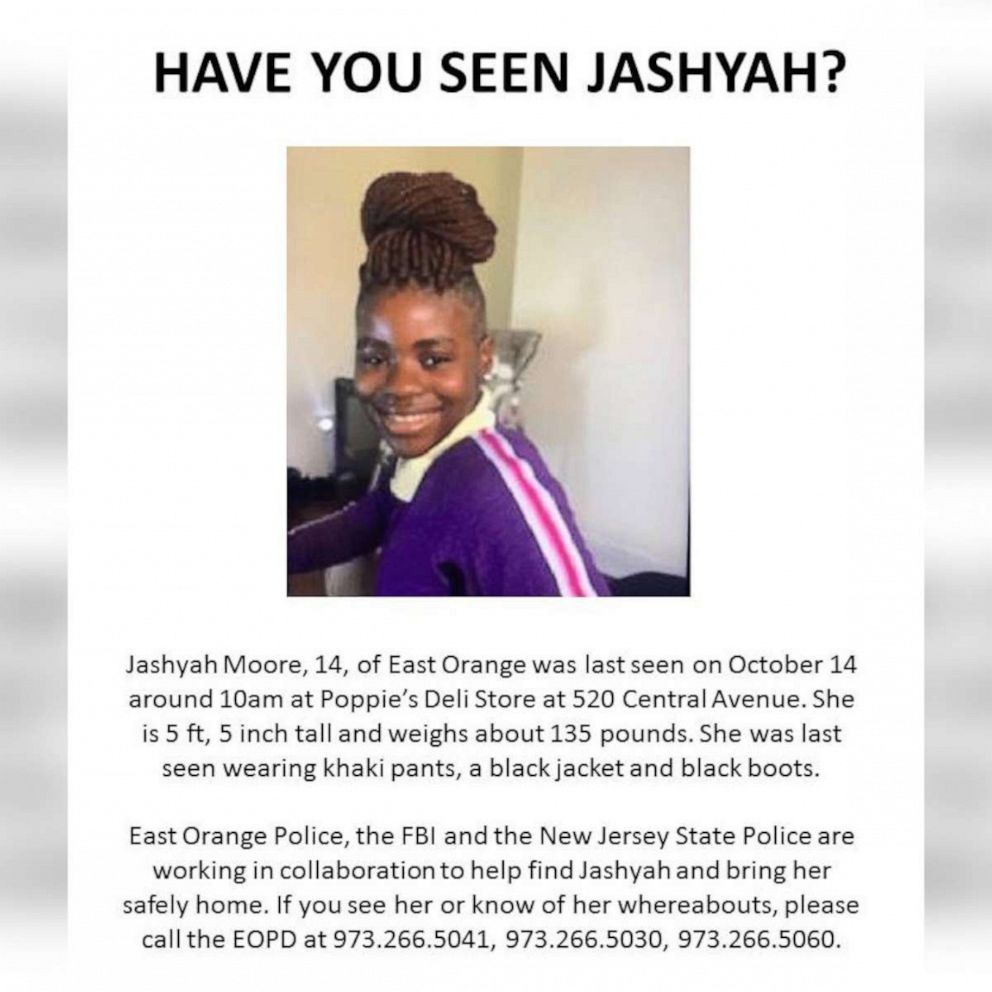PHOTO: Jashyah Moore, 14, of East Orange, N.J., is pictured in a missing persons poster shared to Facebook by the East Orange City Hall on Nov. 3, 2021.