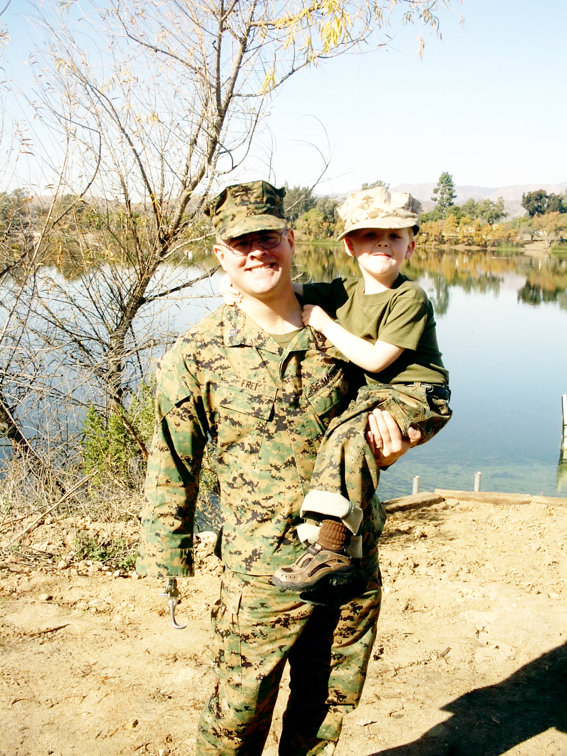 PHOTO:  Robbie Frei is seen with his father, Jason Frei, in this undated photo. Robbie Frei was 3 years old in 2003, when Jason Frei, a major in the Marine Corps, was injured during the invasion of Iraq. Jason Frei lost his right arm and hand.