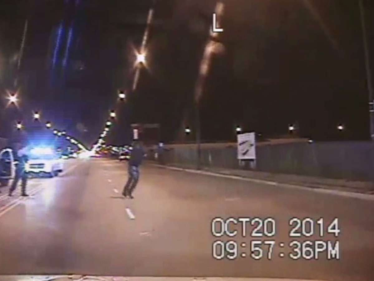 PHOTO: In this still image taken from a police vehicle dash camera released by the Chicago Police Department on November 24, 2015 ,  Chicago Police officer Jason Van Dyke is shown shooting Laquan McDonald on October 20, 2014  in Chicago, Ill.