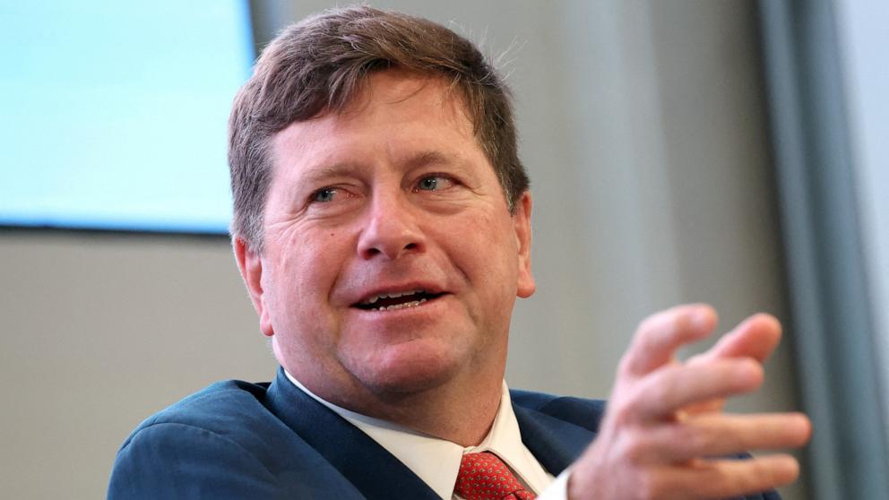 PHOTO: Jay Clayton, former chairman of the U.S. SEC, speaks during 13D Monitor's Active-Passive Investor Summit in New York City, Oct.22, 2024. 