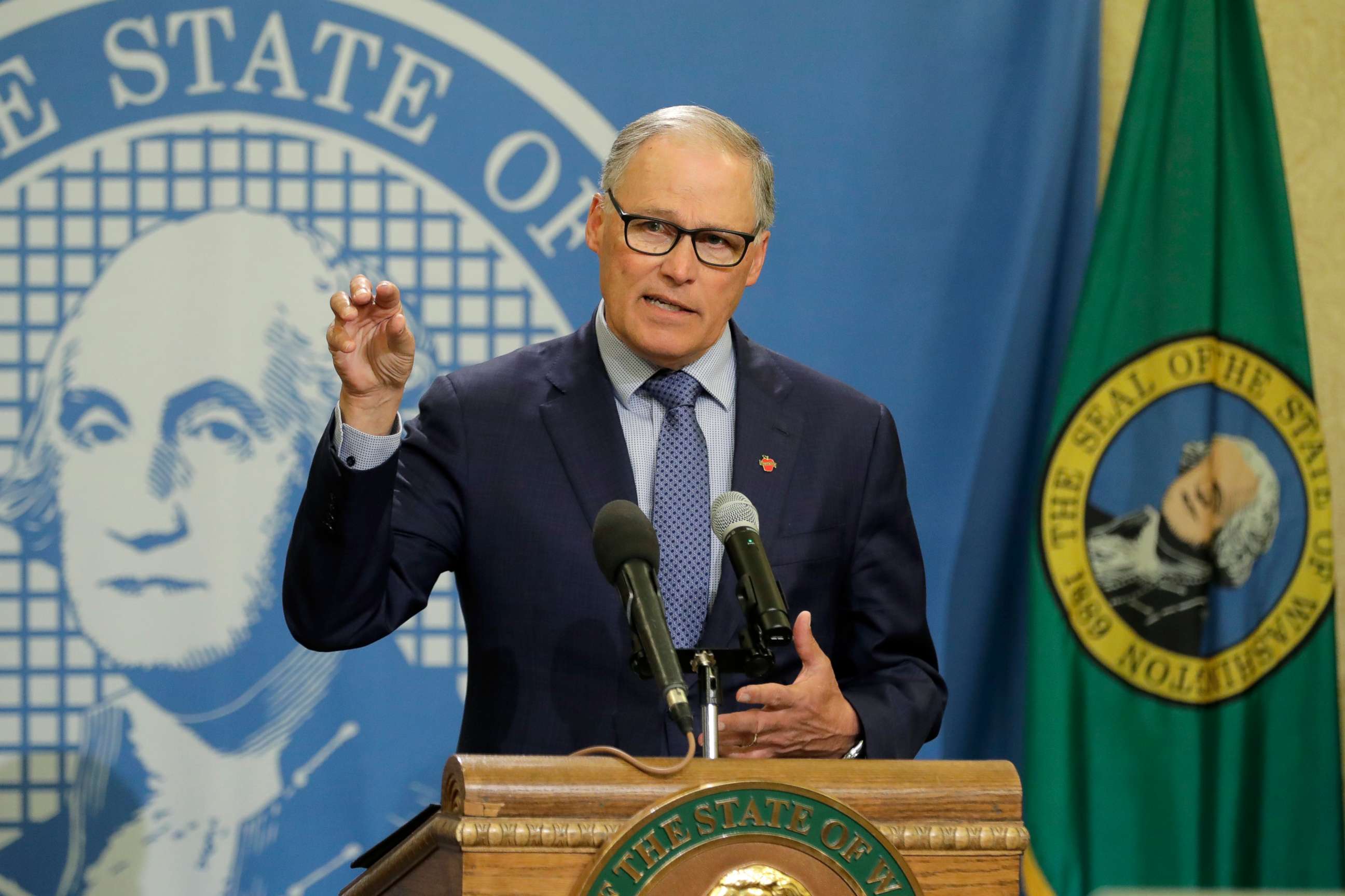 PHOTO: Washington Gov. Jay Inslee speaks during a news conference, April 13, 2020, at the Capitol in Olympia, Wash.