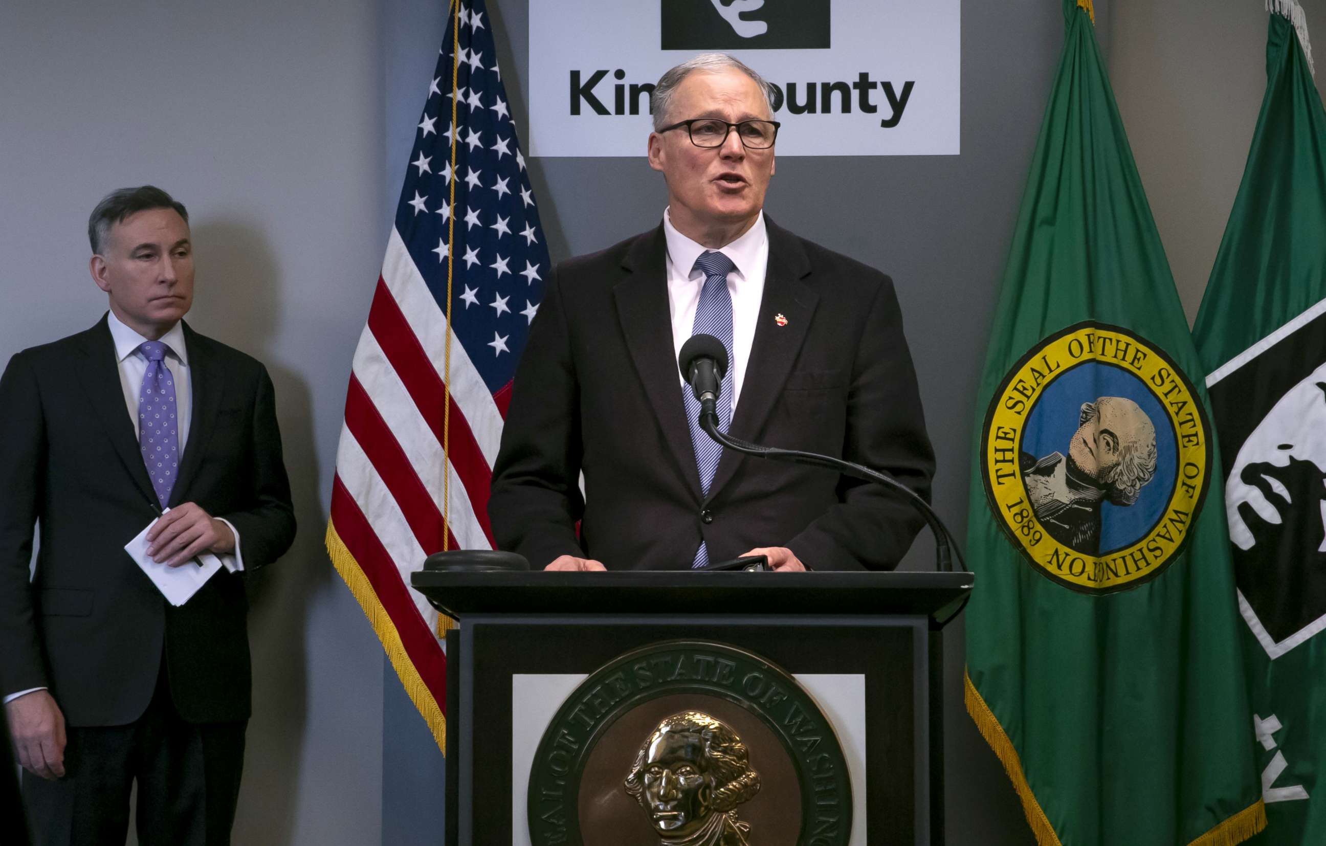 PHOTO: Washington state governor Jay Inslee talks at a press conference about the coronavirus outbreak, March 16, 2020, in Seattle.