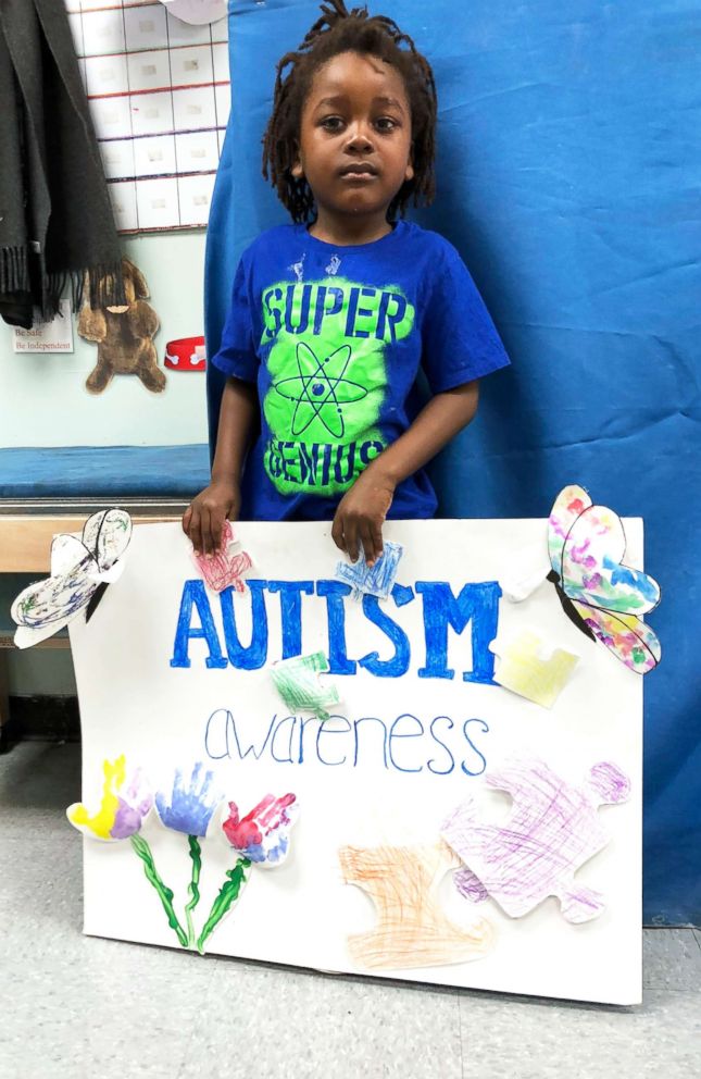 PHOTO: Jayden Okungu attends an Autism Awareness event at his preschool.