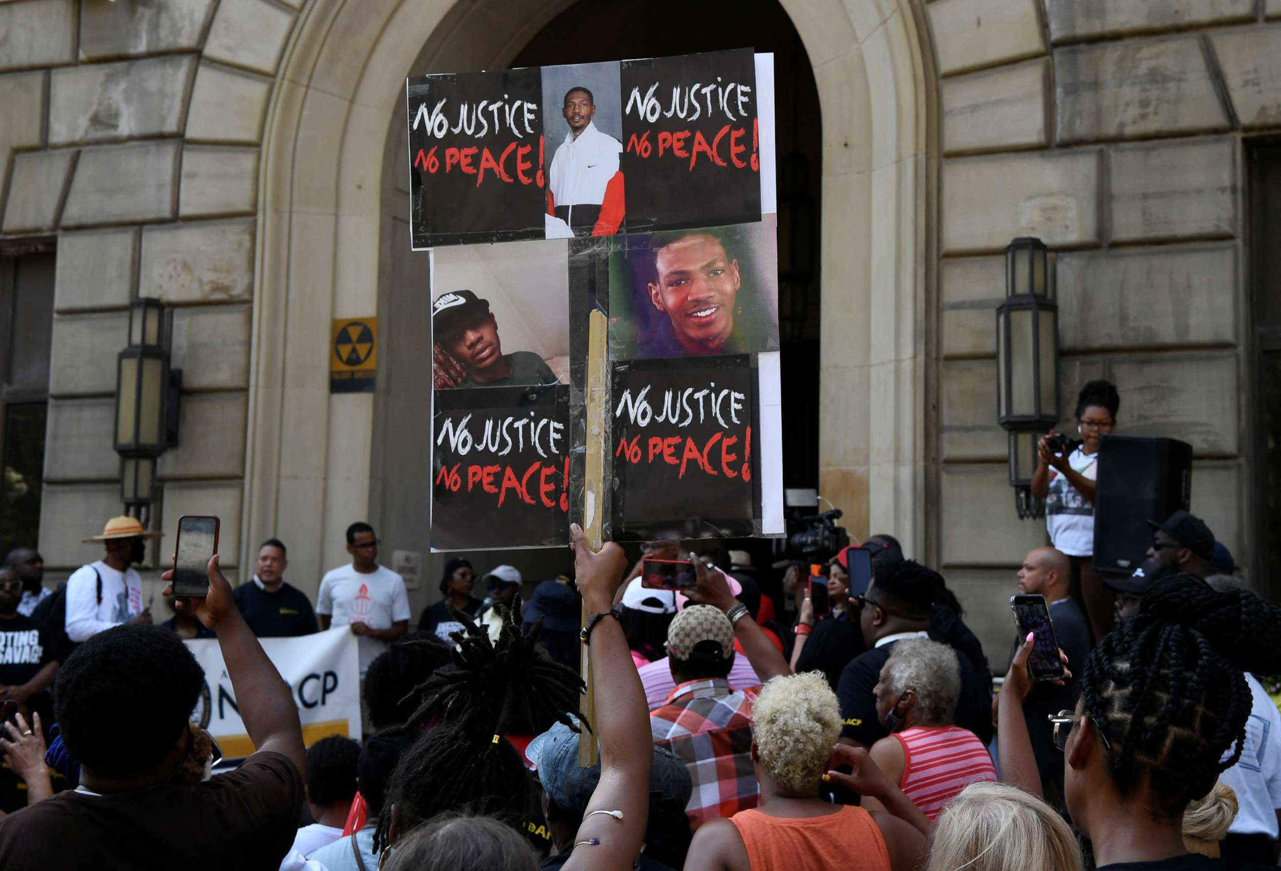 PHOTO: Demonstrators protest against the Akron police shooting death of Jayland Walker in Akron, Ohio, July 3, 2022.