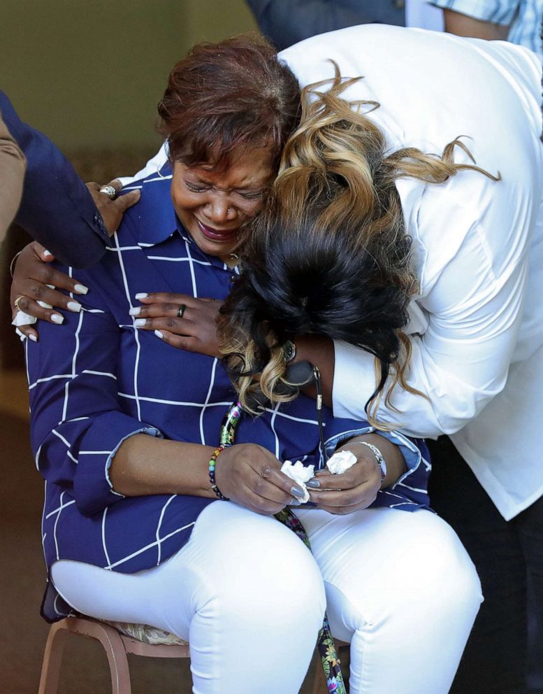 PHOTO: Pamela Walker and Jada Walker are overwhelmed with grief during a press conference following the police shooting death of Jayland Walker in Akron, Ohio, June 30, 2022.