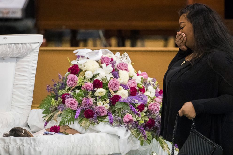 PHOTO: A mourner approaches the casket of Jazmine Barnes during a viewing ceremony before the memorial services on Tuesday, Jan. 8, 2019, at the Community of Faith Church in Houston.