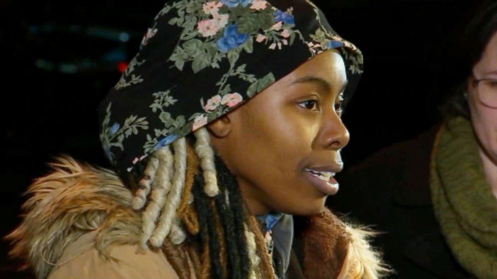 PHOTO: Jazmine Headley, 23, speaks to the media after she was released from Rikers Island in New York, Dec. 11, 2018.