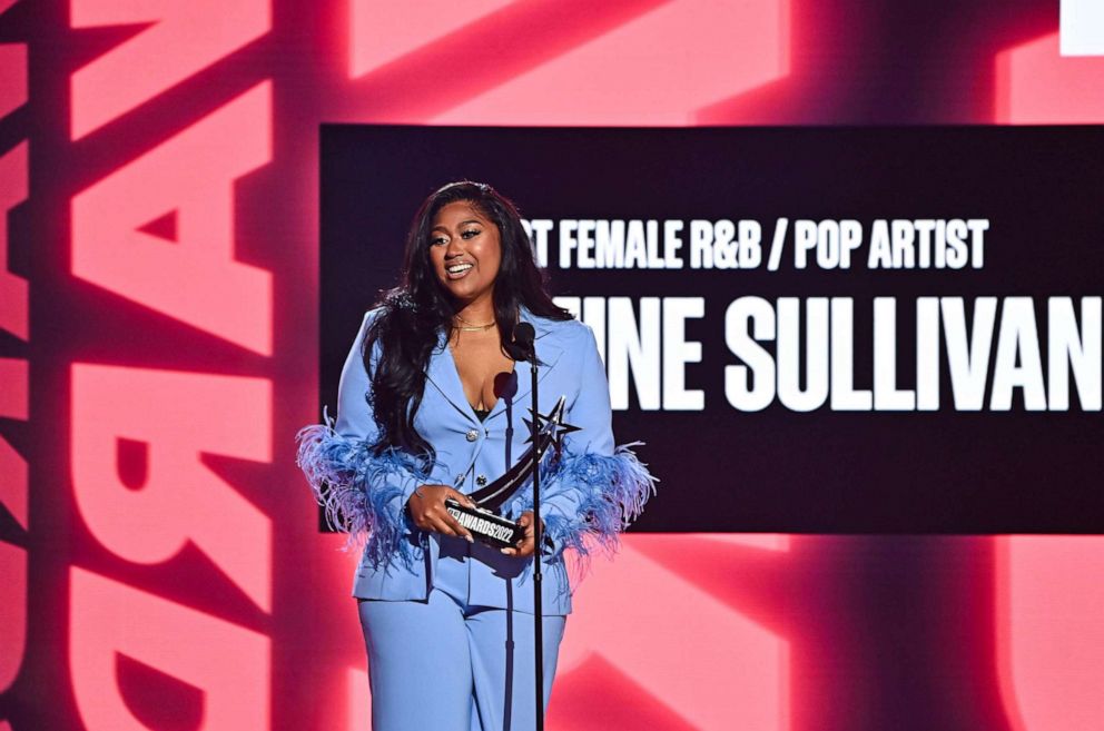 PHOTO: Jazmine Sullivan accepts the Best Female R&B/Pop Artist award onstage during the 2022 BET Awards at Microsoft Theater on June 26, 2022, in Los Angeles.