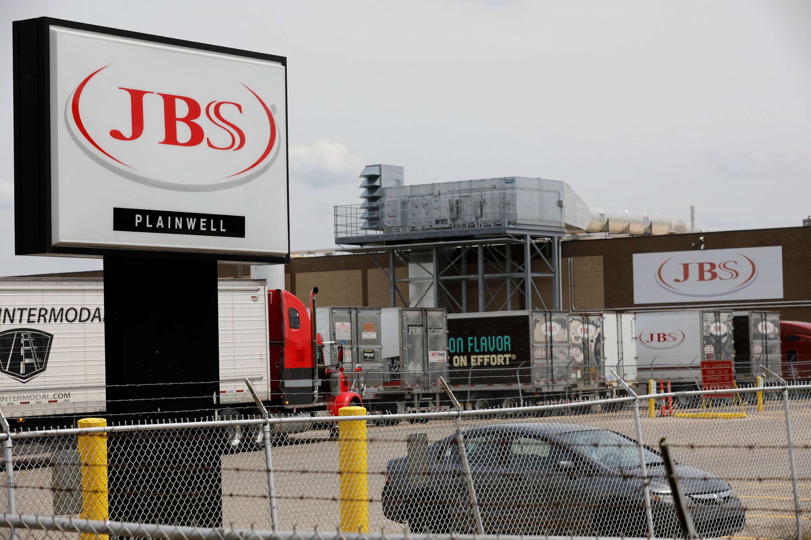 PHOTO: The JBS meat placing plant stands in Plainwell, Mich.  June 2, 2021.