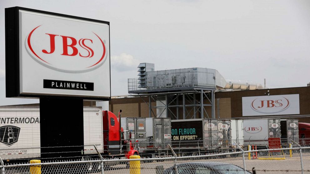 PHOTO: The JBS meat placing plant stands in Plainwell, Mich.  June 2, 2021.