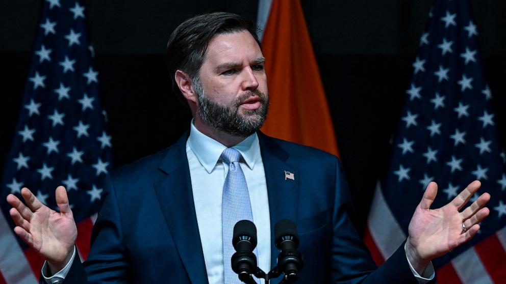 PHOTO: Vice President JD Vance speaks at the Rajasthan International Center in Jaipur, India, April 22, 2025.