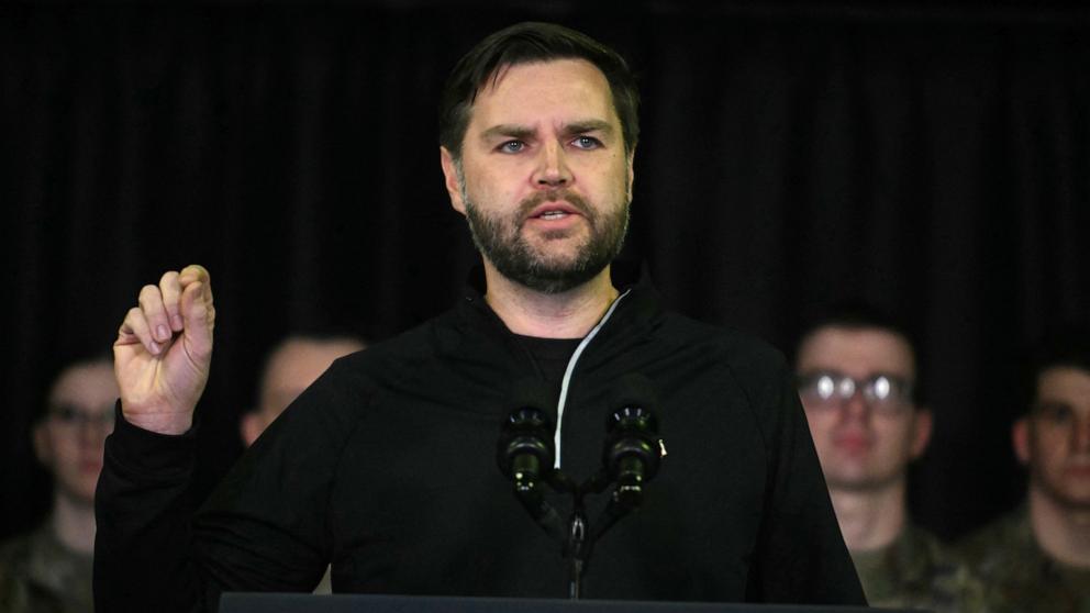 PHOTO: Vice President JD Vance speaks the U.S. military's Pituffik Space Base in Greenland, Mar. 28, 2025.