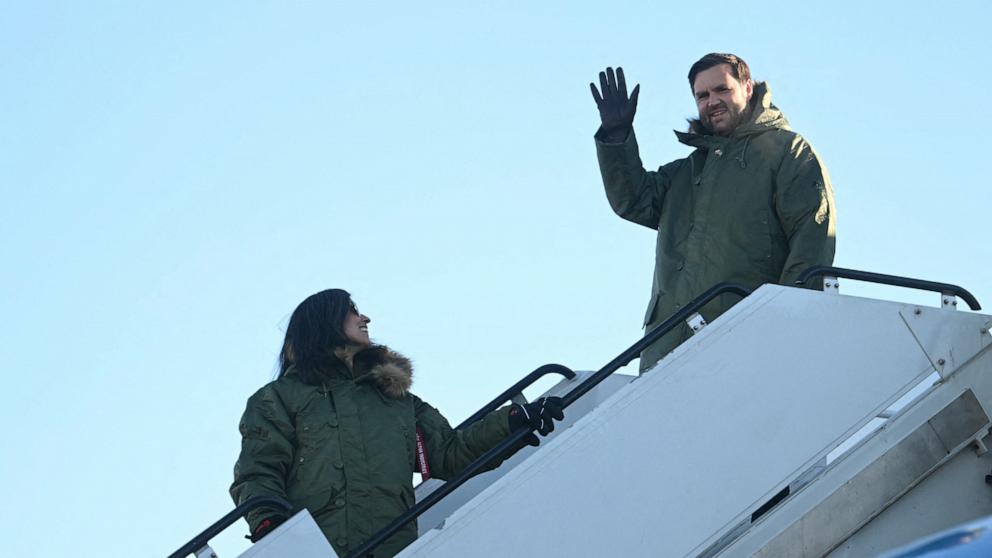 PHOTO: Vice President JD Vance and Second Lady Usha Vance arrive at the US military's Pituffik Space Base in Greenland, March 28, 2025. 