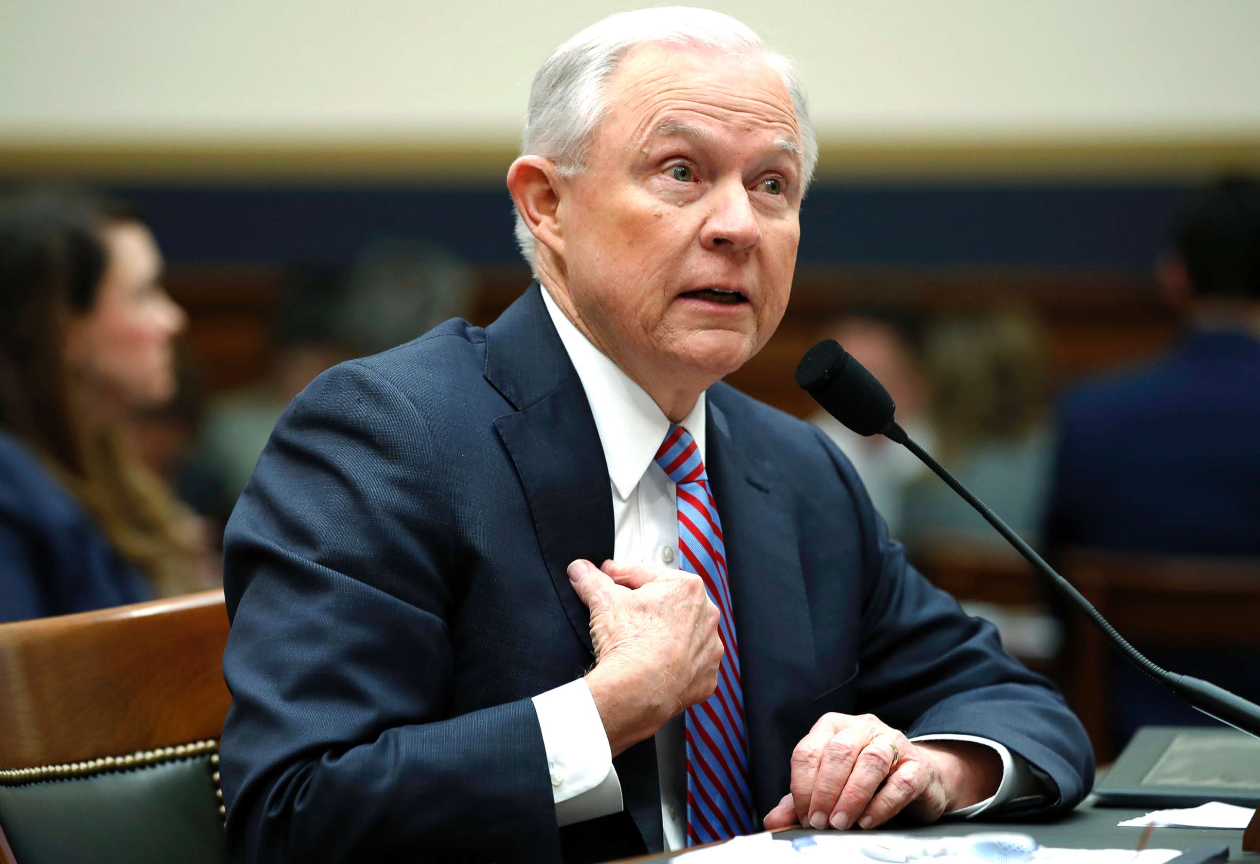 PHOTO: Attorney General Jeff Sessions speaks during a House Judiciary Committee hearing on Capitol Hill, Nov. 14, 2017.