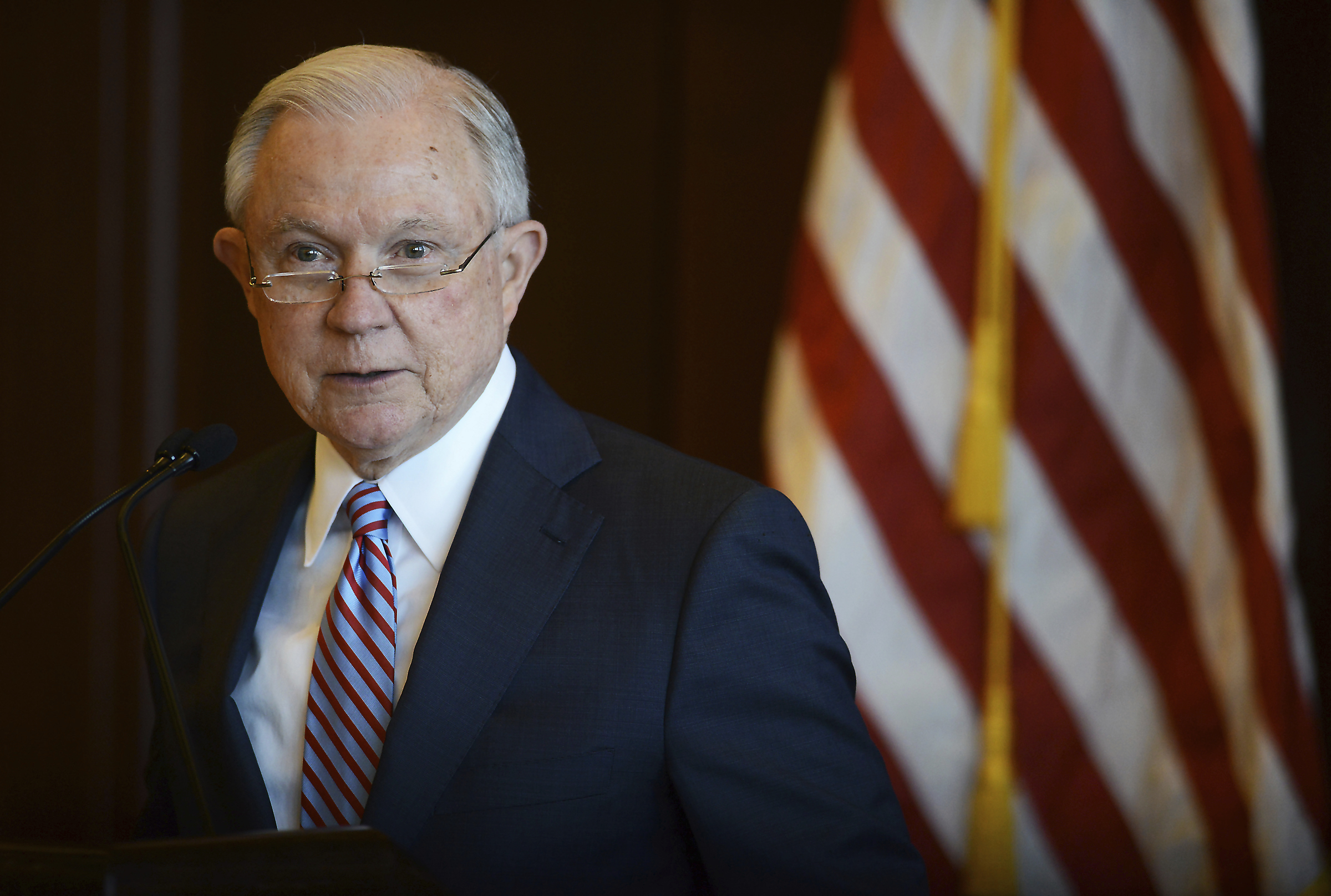 PHOTO: U.S. Attorney General Jeff Sessions speaks on immigration policy and law enforcement actions at Lackawanna College in downtown Scranton, Pa., June 15, 2018.