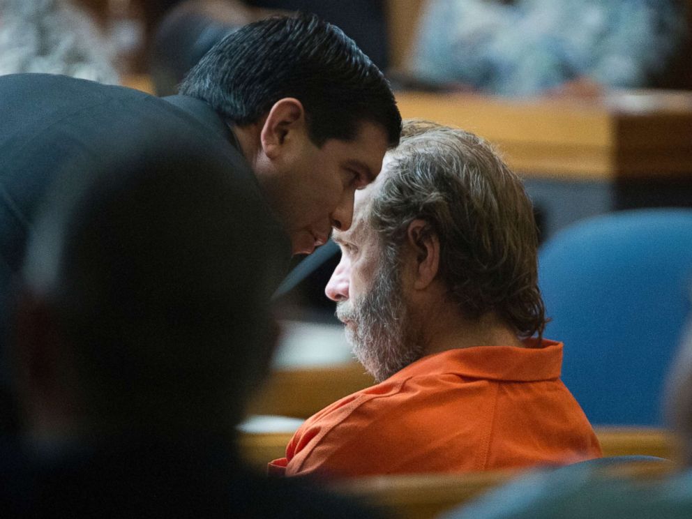 PHOTO: Schlitterbahn co-owner Jeffrey Wayne Henry listens to a member of his counsel during an extradition hearing Wednesday, March 28, 2018, in the 107th state District Courtroom in Brownsville, Texas.