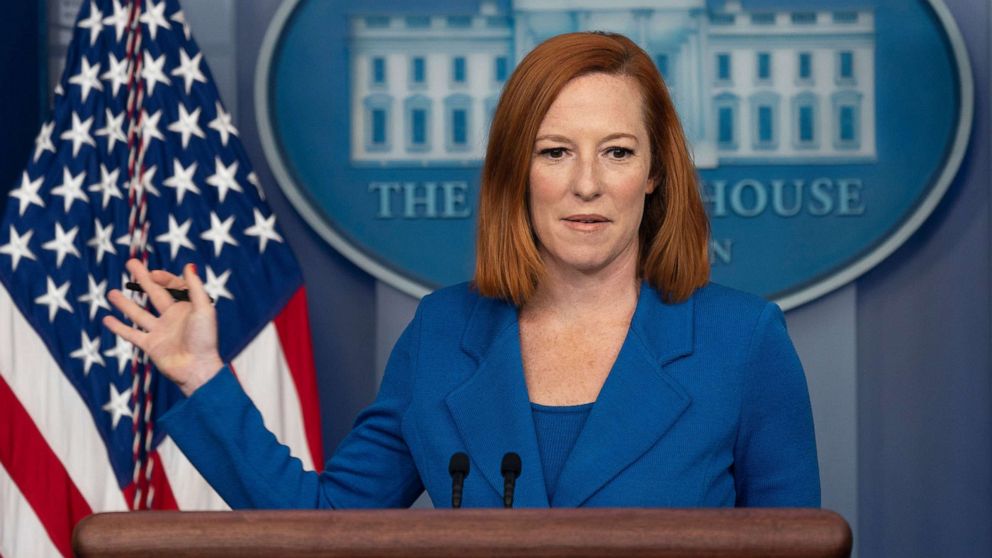 PHOTO: White House Press Secretary Jen Psaki holds a briefing with White House American Rescue Plan Coordinator and Senior Advisor to the President Gene Sperling at the White House in Washington, D.C., Aug. 2, 2021.