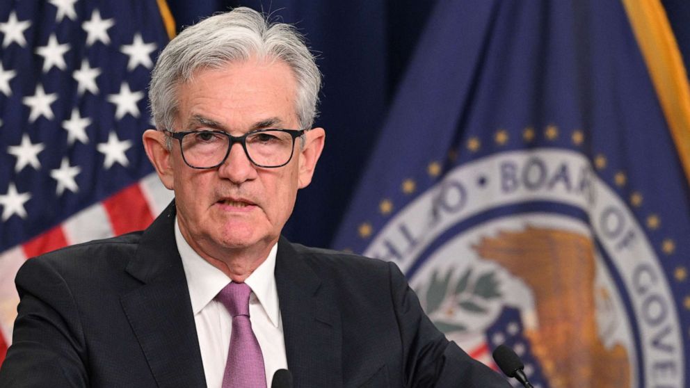 PHOTO: In this file photo taken on July 27, 2022 Federal Reserve Board Chairman Jerome Powell speaks during a news conference in Washington, D.C.