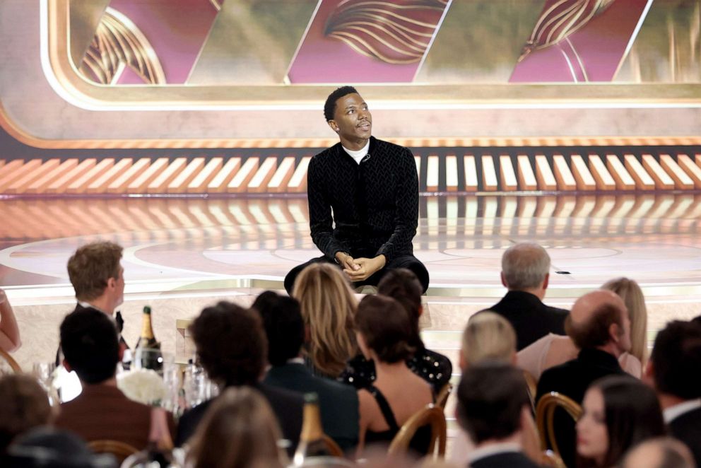 PHOTO: In this handout photo provided by NBC, host Jerrod Carmichael speaks onstage during the 80th Annual Golden Globe Awards, on Jan. 10, 2023, in Beverly Hills, Calif.