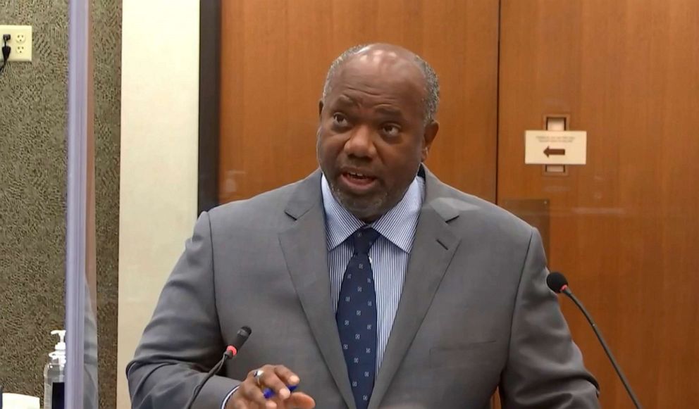 PHOTO: Prosecutor Jerry Blackwell questions Dr. Martin Tobin, April 8, 2021, in the trial of former Minneapolis police Officer Derek Chauvin at the Hennepin County Courthouse in Minneapolis, Minn.