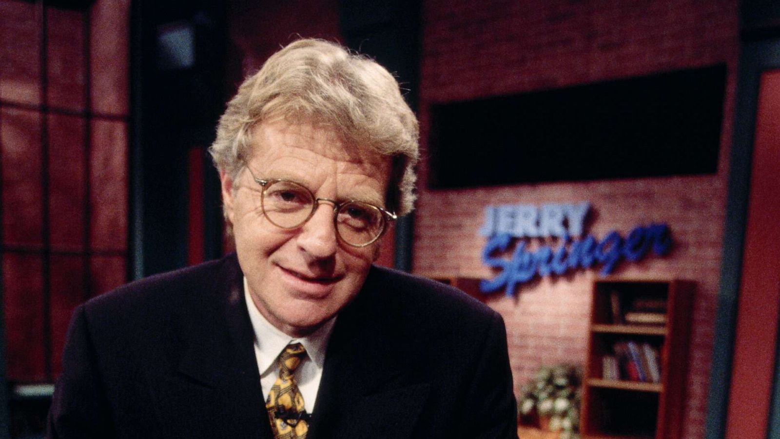 PHOTO: Talk show host Jerry Springer sits on the set of his TV program The Jerry Springer Show.