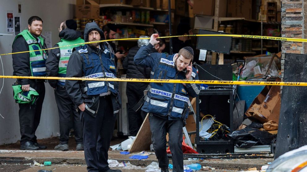 PHOTO: Responders work to clean up the scene of a shooting that left multiple dead at a kosher market on Dec. 11, 2019, in Jersey City, NJ. 