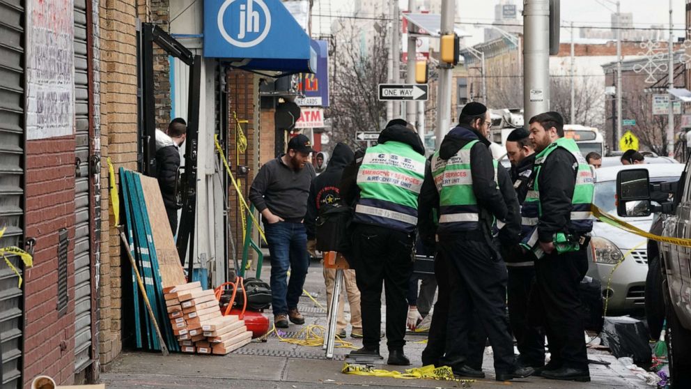 PHOTO: A demolition and recovery crew works at the scene of the shooting at a Jewish Deli on Dec. 11, 2019, in Jersey City, NJ.