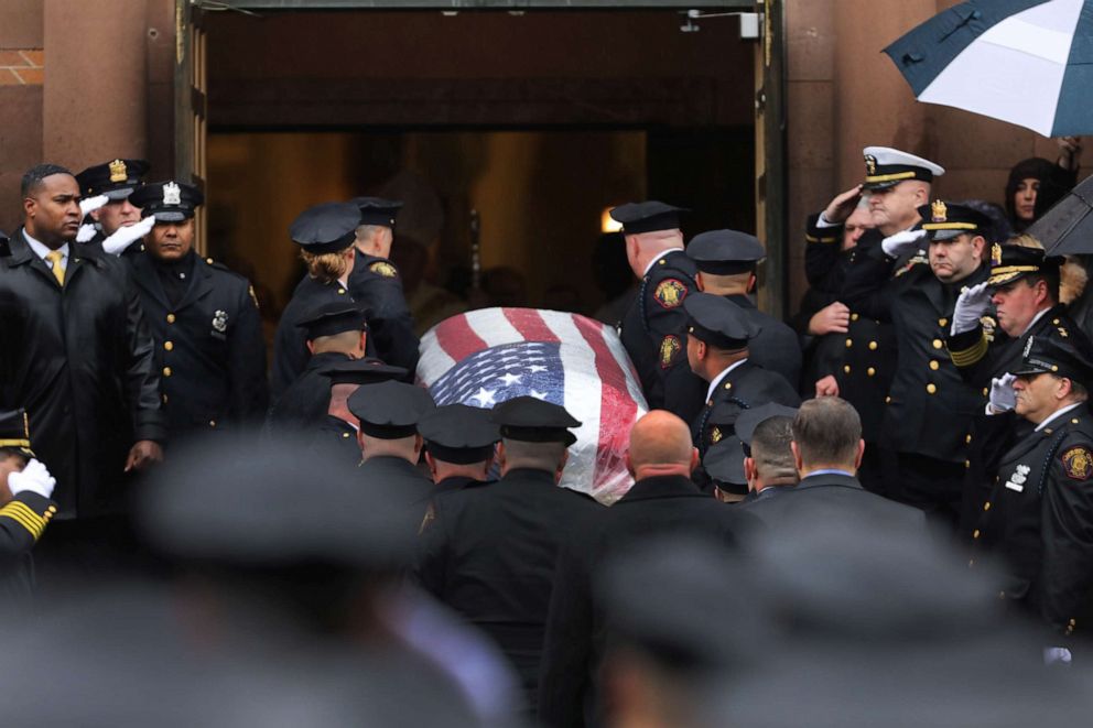 PHOTO: The casket of New Jersey Detective Joseph Seals is brought into the church on Dec. 17, 2019 in Jersey City, New Jersey, after he was killed in a Dec. 10 shooting that left three other people dead. 