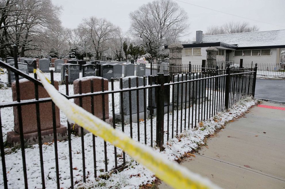 PHOTO: A piece of police tape is seen by Bay View Cemetery in Jersey City, N.J., Wednesday, Dec. 11, 2019.