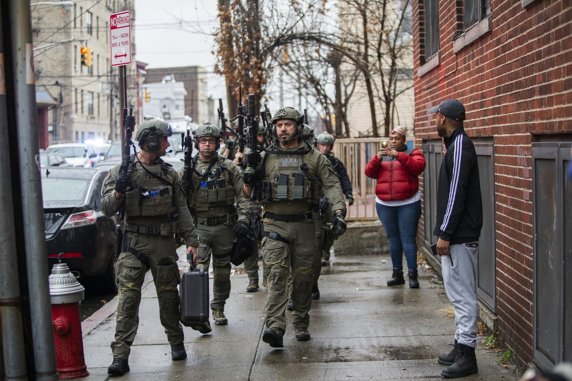 PHOTO: Police officers arrive at the scene following reports of gunfire, Tuesday, Dec. 10, 2019, in Jersey City, N.J.