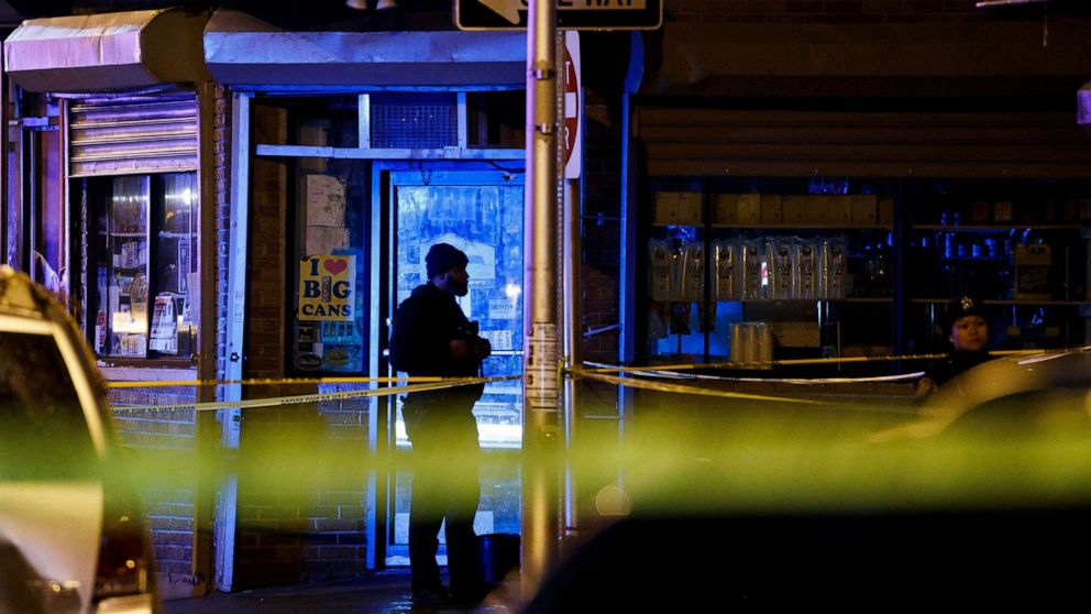 PHOTO: Police secure and investigate the scene of a shooting in Jersey City, N.J., Dec. 10, 2019.