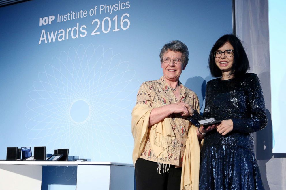 PHOTO: Jess Wade, right, receives the 2016 Institute of Physics award.