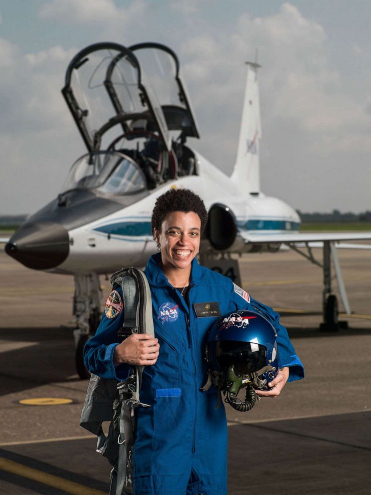 PHOTO: Astronaut Candidate Jessica Watkins in front of a T-38 trainer aircraft at Ellington Field near NASA’s Johnson Space Center in Houston, June 6, 2017.