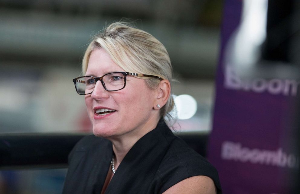 PHOTO: Joanna Geraghty, president and chief operating officer of JetBlue Airways Corp., speaks during a Bloomberg Television interview at the World Aviation Festival in London, Sept. 5, 2019.