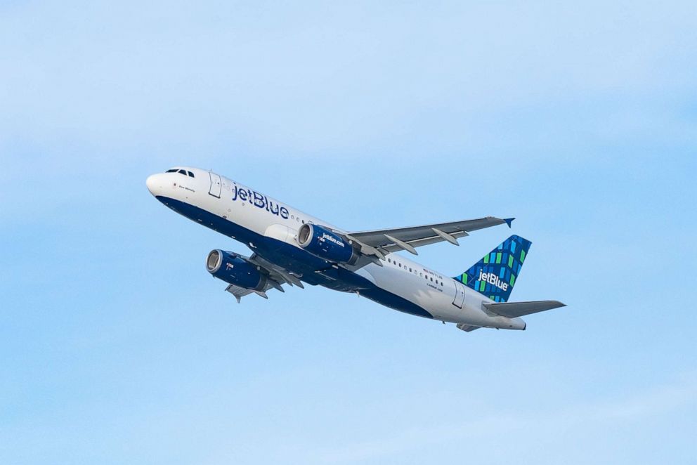 PHOTO: JetBlue Airways Airbus A320-232 takes off from Los Angeles international Airport, Jan. 13, 2021, in Los Angeles.